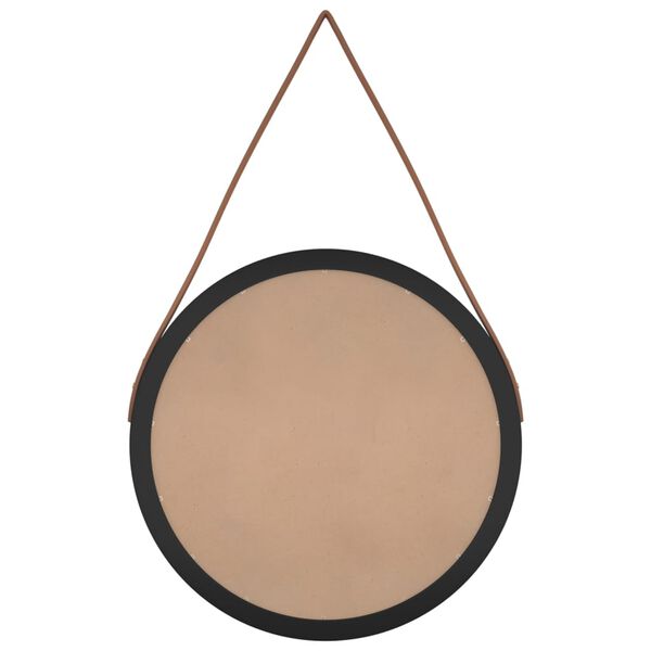 vidaXL Veggspeil med stropp svart &Oslash; 45 cm