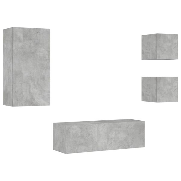 vidaXL Vegghengte TV-benker med LED 4 stk betonggr&aring;