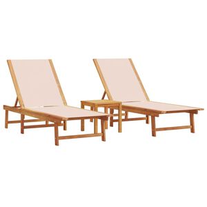 vidaXL Solsenger med bord 2 stk kremhvit heltre akasie og textilene