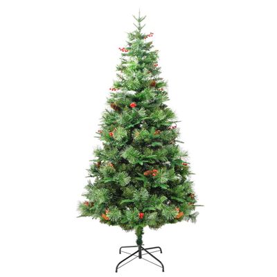 vidaXL Forhåndsbelyst juletre med kongler grønn 225 cm PVC og PE