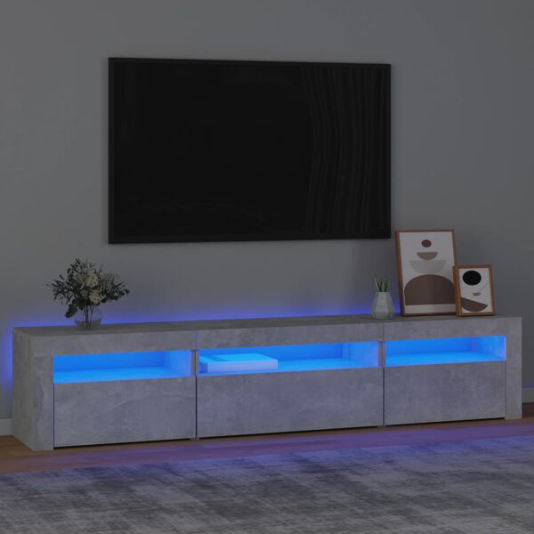 vidaXL TV-benk med LED-lys betonggrå 195x35x40 cm