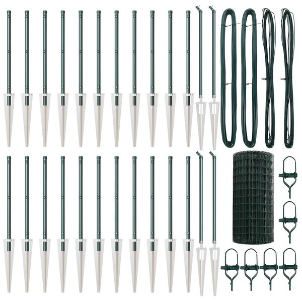 vidaXL Gjerde med stolpe gr&oslash;nn 0,6 x 50 m St&aring;l og PVC