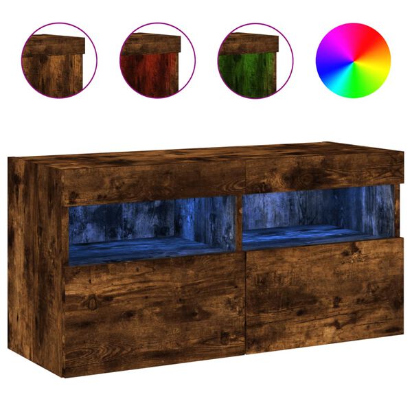 vidaXL Vegghengt TV-benk med LED røkt eik 80x30x40 cm