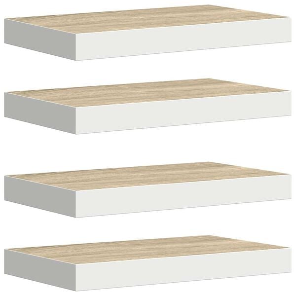 vidaXL Flytende vegghyller 4 stk eik og hvit 50x23x3,8 cm MDF