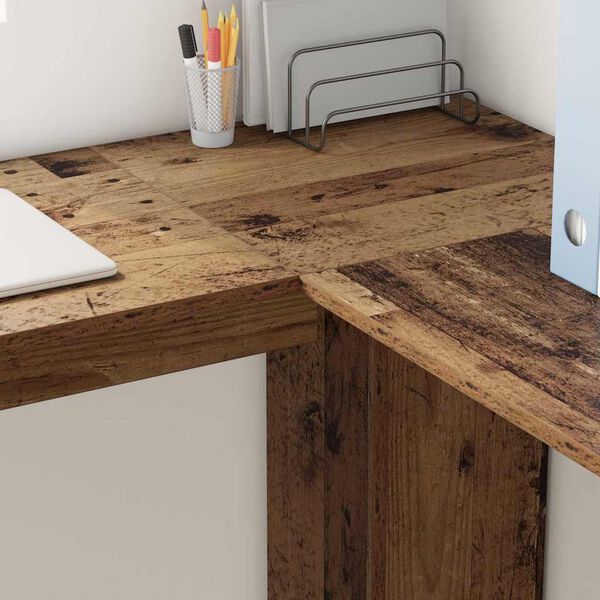 vidaXL Hj&oslash;rneskrivebord Gamle tre 140 x 113,5 x 75 cm Konstruert tre