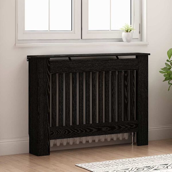 vidaXL Radiator Deksel Svart Eik 112 x 19 x 81,5 cm Konstruert tre