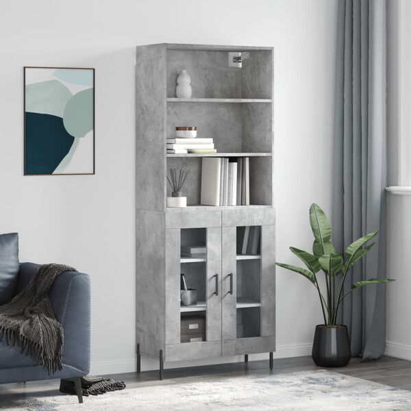 vidaXL Highboard betonggr&aring; 69,5x34x180 cm konstruert tre