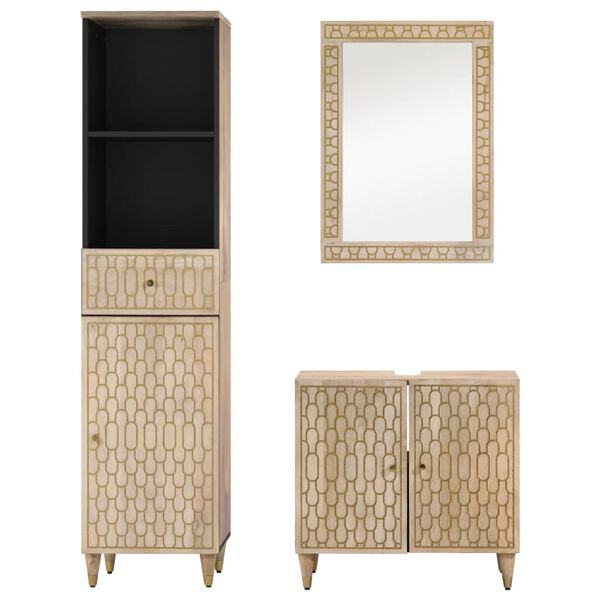 vidaXL Baderomsskapsett 3 deler heltre mango