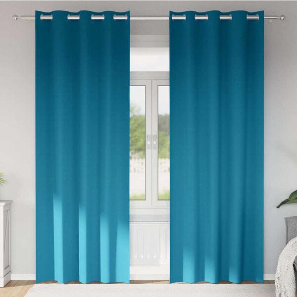 vidaXL M&oslash;rkleggende Gardiner med Ringer 2 pcs Turkis 245 x 140 cm