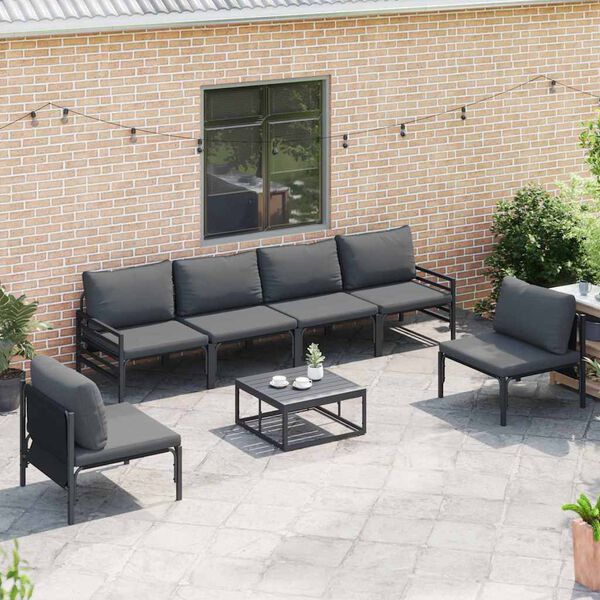 vidaXL Hagesofa Set med pute 6 pcs Svart St&aring;l