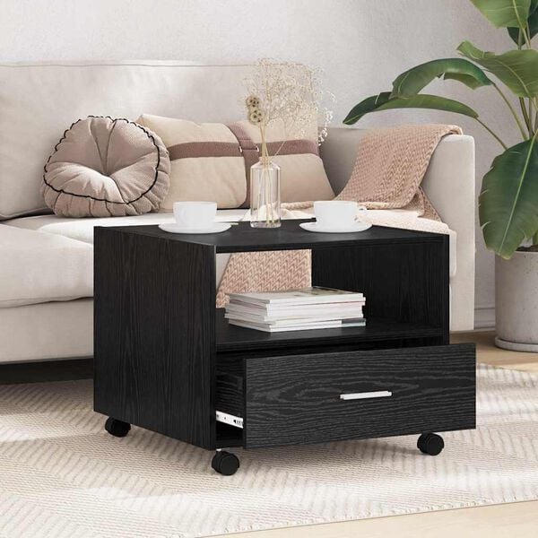 vidaXL Kaffebord med skuff Svart Eik 55 x 55 x 45cm Konstruert tre