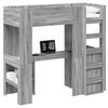 vidaXL Loft seng ramme med skrivebord med hylle Gr&aring; Sonoma 75 x 190 cm