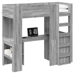 vidaXL Loft seng ramme med skrivebord med hylle Gr&aring; Sonoma 75 x 190 cm