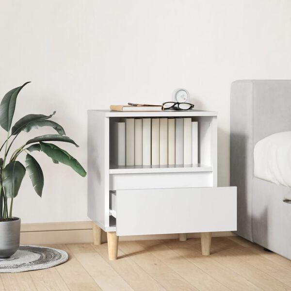 vidaXL Nattbord h&oslash;yglans hvit 40x35x50 cm