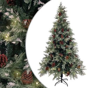vidaXL Forh&aring;ndsbelyst juletre med kongler gr&oslash;nn og hvit 195 cm PVC PE