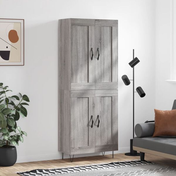vidaXL Highboard gr&aring; sonoma 69,5x34x180 cm konstruert tre