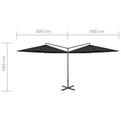 vidaXL Dobbel parasoll med stålstolpe svart 600 cm