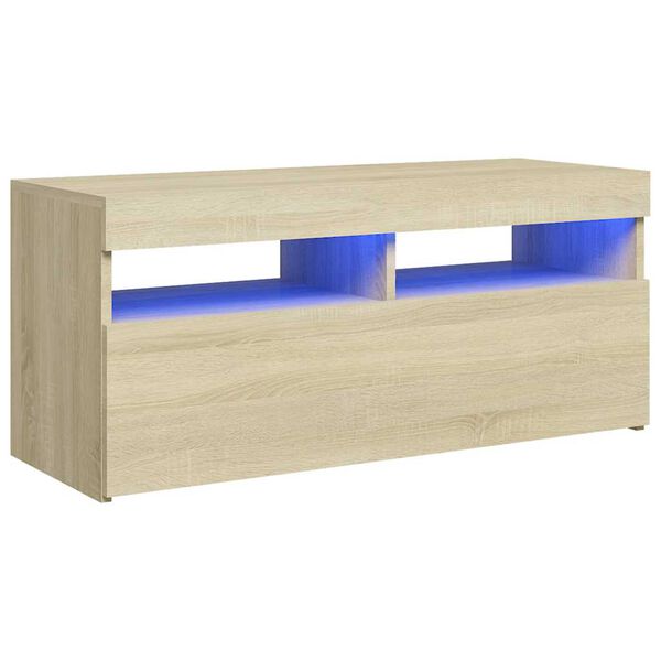 vidaXL TV-benk med LED-lys sonoma eik 90x35x40 cm