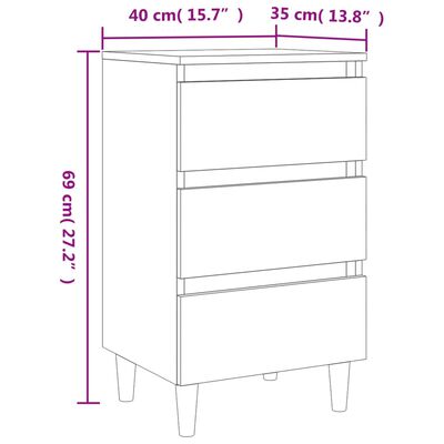 vidaXL Nattbord med ben i heltre 2 stk betonggrå 40x35x69 cm