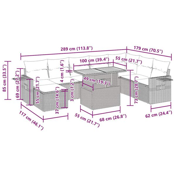 vidaXL Hagesofaer med puter 8 deler svart polyrotting akasie