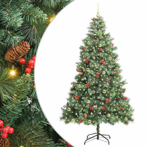 vidaXL Kunstig juletre med LED -stripelys gr&oslash;nn 240 cm PVC og metall