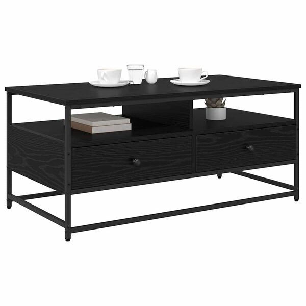 vidaXL Kaffebord med skuff Svart Eik 100 x 51 x 45 cm Konstruert tre