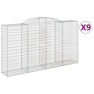 vidaXL Gabionkurver buede 9 stk 300x50x160/180 cm galvanisert jern