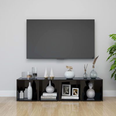 vidaXL TV-benker 4 stk høyglans svart 37x35x37 cm sponplate