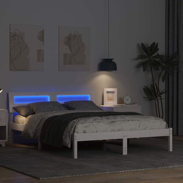 vidaXL Sengestamme med hodegjerde Hvit 120 x 200 cm Massiv furu