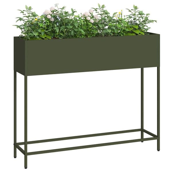 vidaXL Hevet Hageplante Olivengr&oslash;nn 100 x 26 x 82 cm St&aring;l
