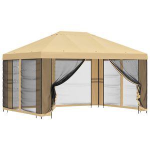 vidaXL Hagepaviljong med sidevegger 4 &times; 3 m Krem Polyester og st&aring;l