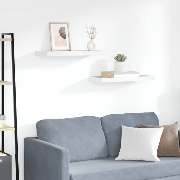 vidaXL Flytende vegghyller 2 stk eik og hvit 60x23,5x3,8 cm MDF