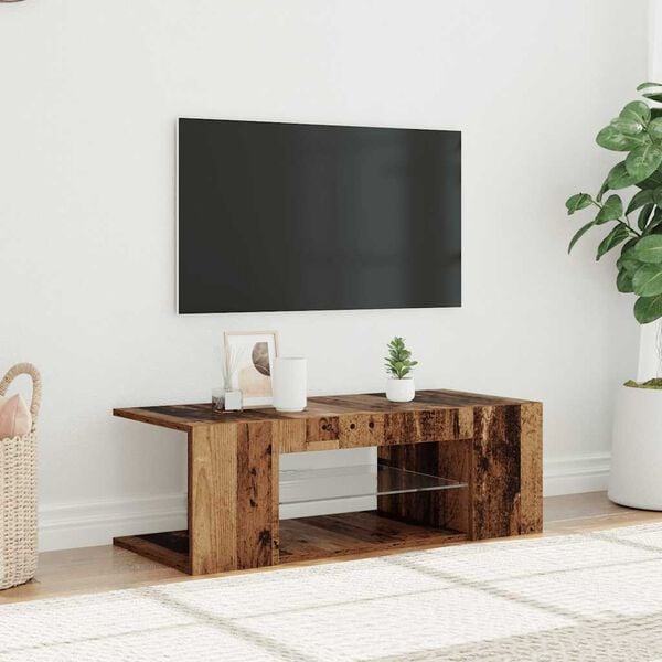 vidaXL TV-benk med LED-lys gammelt tre 90x39x30 cm konstruert tre