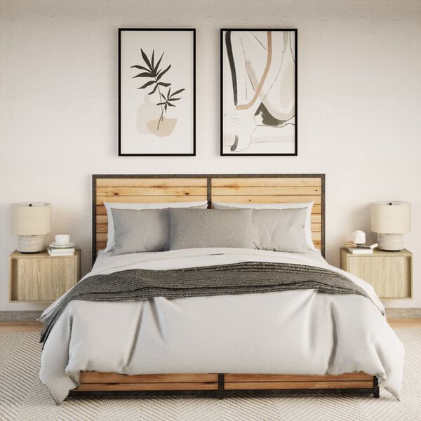 vidaXL Vegghengte nattbord med LED-lys 2 stk sonoma eik