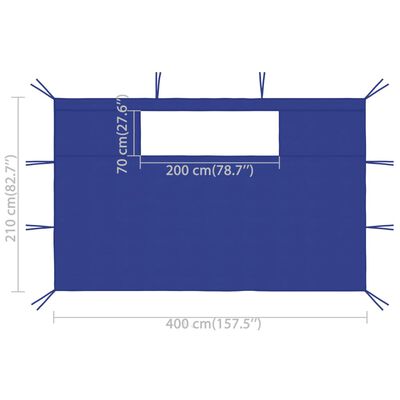 vidaXL Sidevegger til paviljong med vinduer 2 stk 4x2,1 m blå 70 g/m²