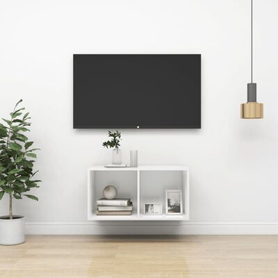 vidaXL Vegghengt TV-benk hvit 37x37x72 cm sponplate
