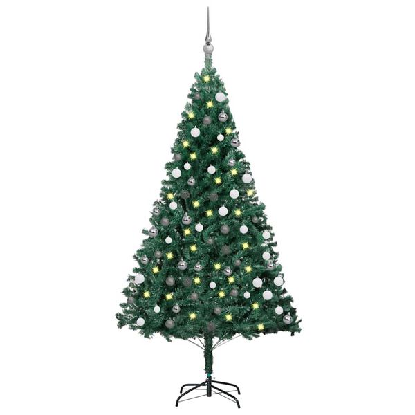 vidaXL Forh&aring;ndsbelyst kunstig juletre med kulesett gr&oslash;nn 120 cm PVC