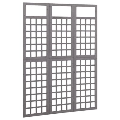 vidaXL Romdeler/espalier 3 paneler heltre gran grå 121x180 cm