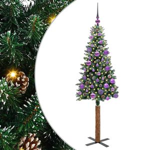 vidaXL Slim juletre med 150 LED gr&oslash;nn 150 cm PVC og Massivt Furu tre