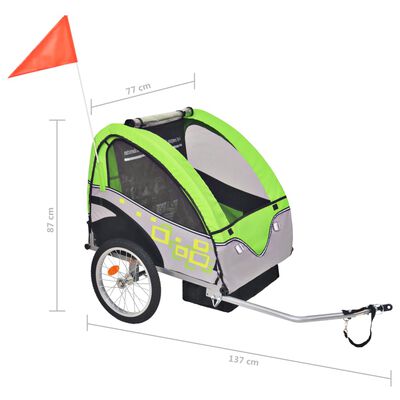 vidaXL Sykkelvogn for barn grå og grønn 30 kg
