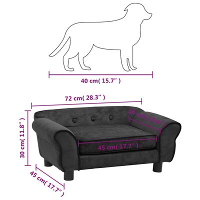 vidaXL Hundesofa mørkegrå 72x45x30 cm plysj