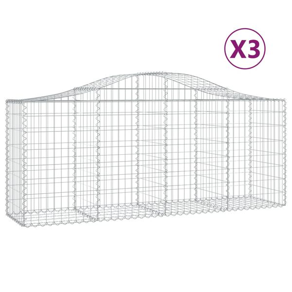 vidaXL Gabionkurver buede 3 stk 200x50x80/100 cm galvanisert jern