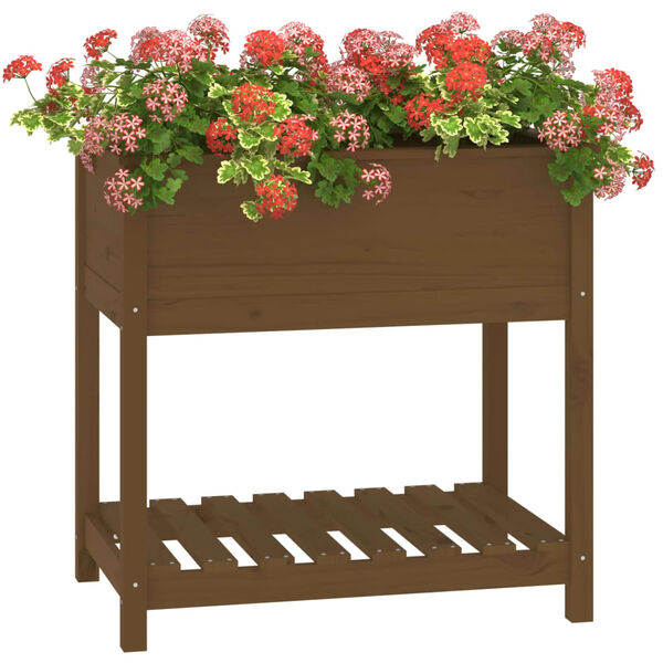 vidaXL Plantekasse med hylle honningbrun 82,5x54x81 cm heltre furu