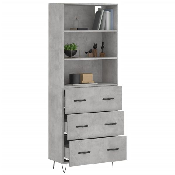 vidaXL Highboard betonggr&aring; 69,5x34x180 cm konstruert tre