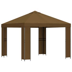 vidaXL Paviljong 3 x 3 m Gr&aring;brun Polyester og st&aring;l 190 gsm