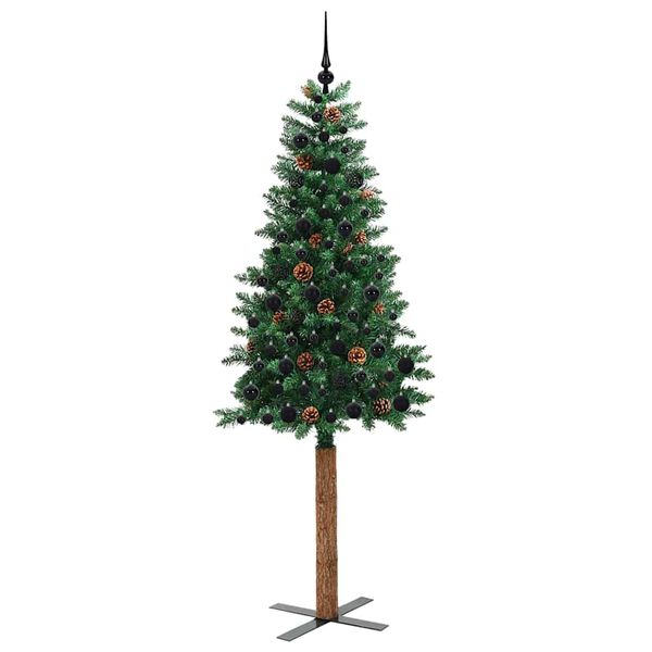 vidaXL Slim juletre med 300 LED gr&oslash;nn 210 cm PVC og Massivt Furu tre