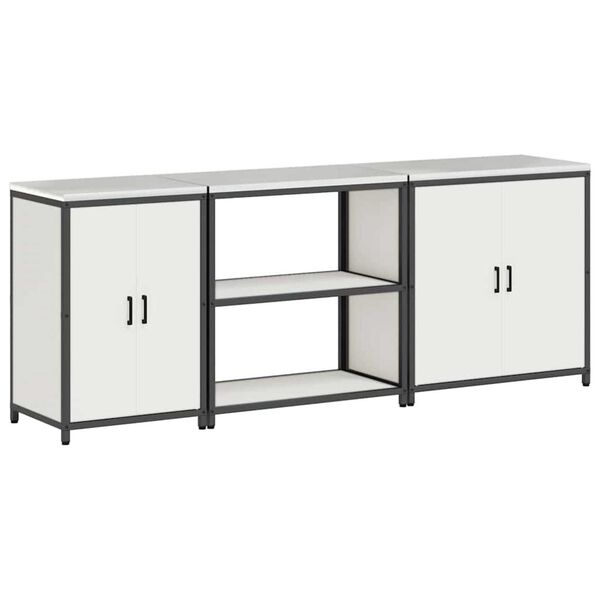 vidaXL Kj&oslash;kkenoppbevaringssett med hylle Annet med d&oslash;r 3 pcs Hvit St&aring;l