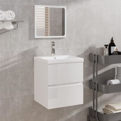 vidaXL Servantskap med vask og speil høyglans hvit
