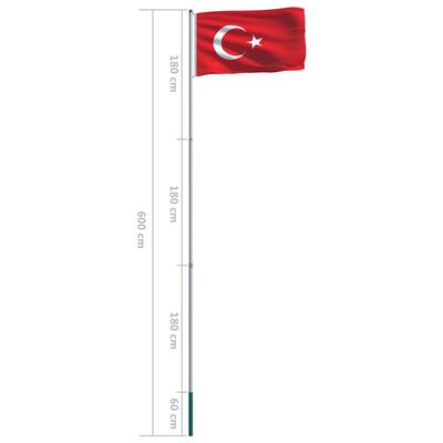 vidaXL Tyrkisk flagg og stang aluminium 6 m