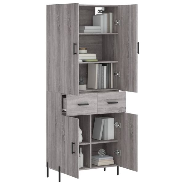 vidaXL Highboard gr&aring; sonoma 69,5x34x180 cm konstruert tre
